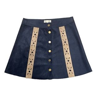 Cotton Candy Mini Skirt Women Small Blue Faux Suede Button Front A-Line Western